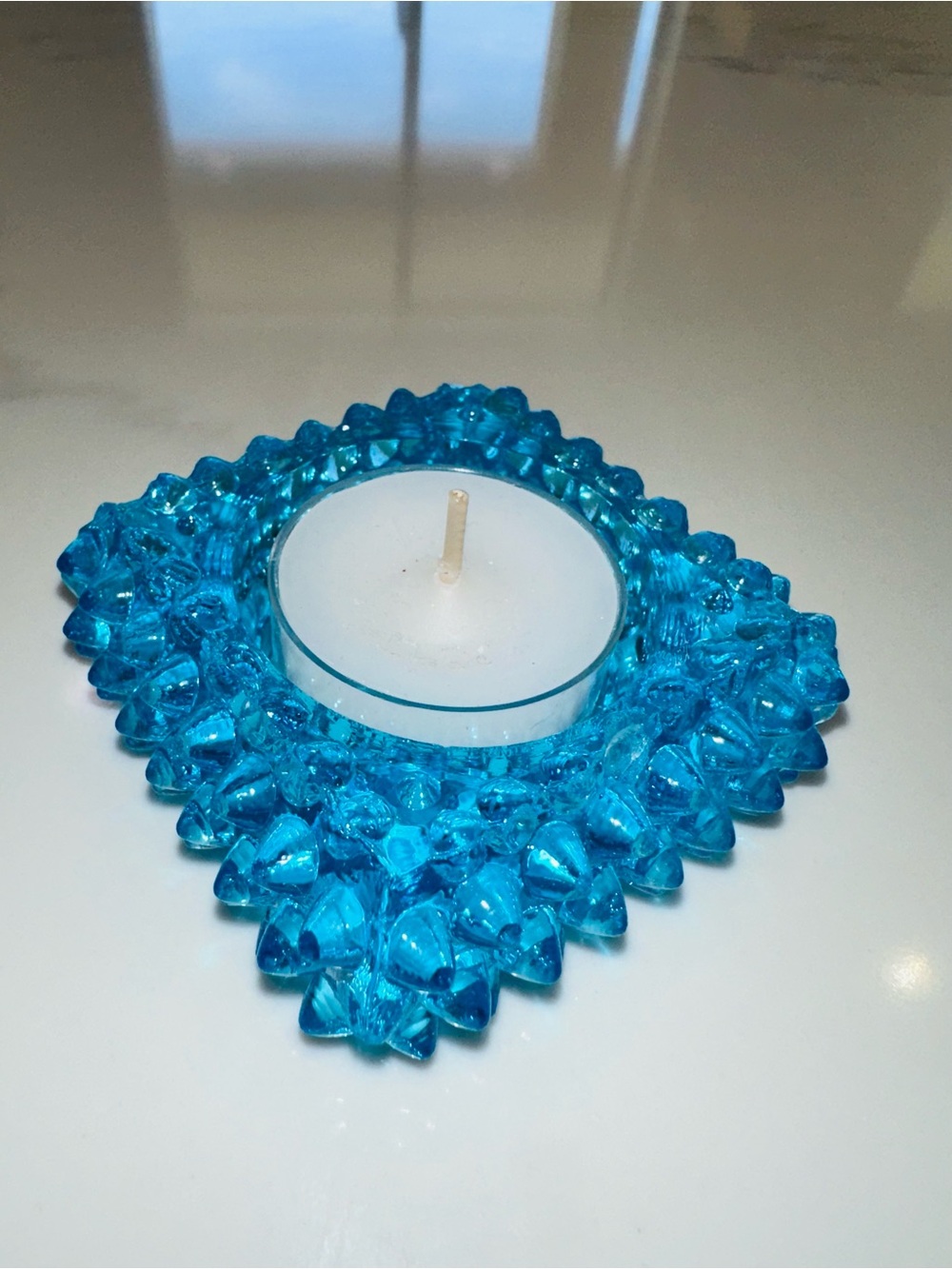 FENTON GLASS WEAR~TURQUOISE BLUE PRESSED GLASS TRINKET DISH VOTIVE CANDLE HOLDER